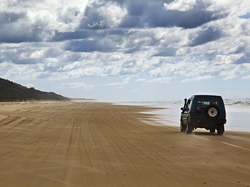 Car driving on beach